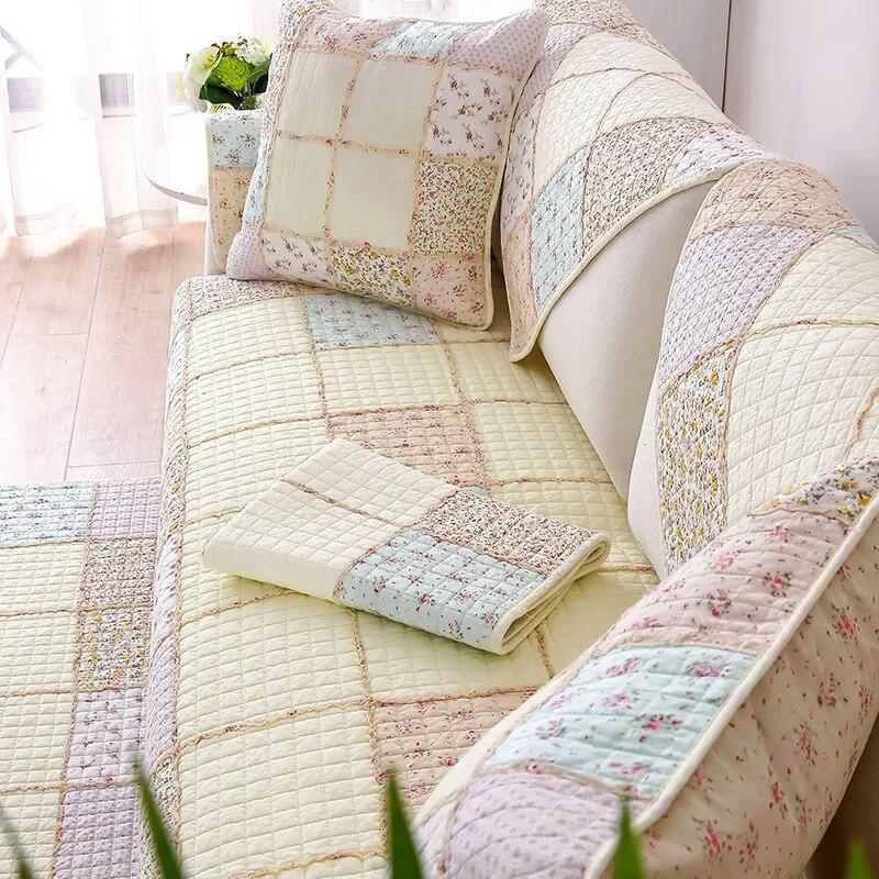 Cotton Fabric Sofa Mat Patchwork Bowknot Pastoral Style Sofa Cover Four Seasons Sofa Cushion Non Slip Combination Couch Cover