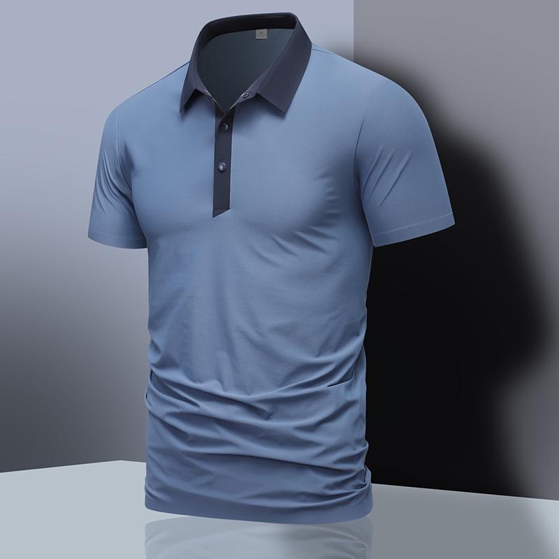 Einfarbiges Kurzarm-Poloshirt für Herren, schlichtes Business-Casual-Shirt mit Reverskragen