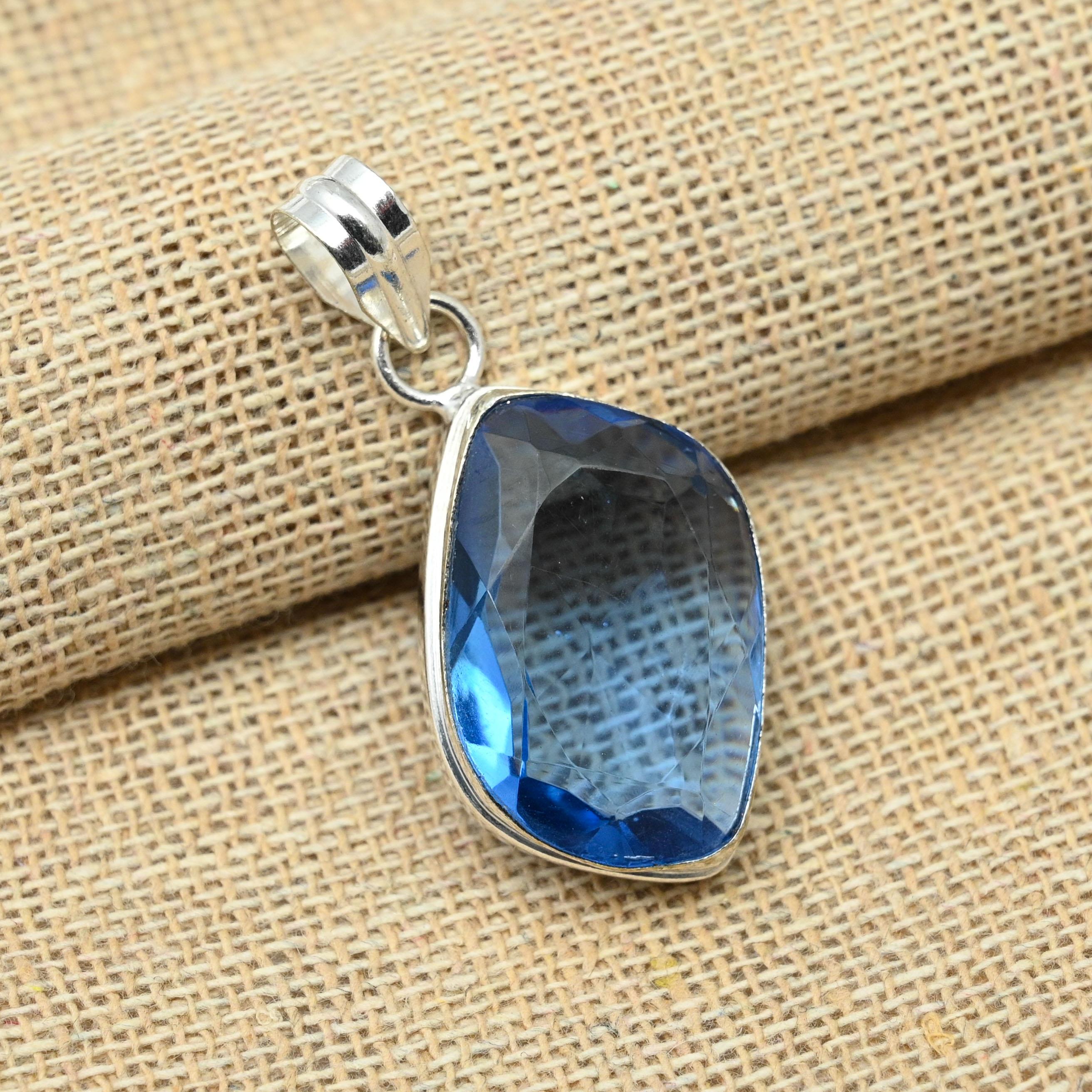 

Твердый кулон из стерлингового серебра 925 пробы с танзанитом и драгоценным камнем ручной работы для женщин 1.77 Inches синий