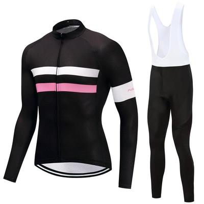 Conjunto de roupas de ciclismo para homens/mulheres, camisas de bicicleta de manga comprida, calças babadores brancas, roupas de bicicleta