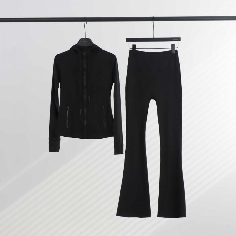 LU Womens Hooded Jacket Flared Pants Set Define Slim Fit Yoga Activewear