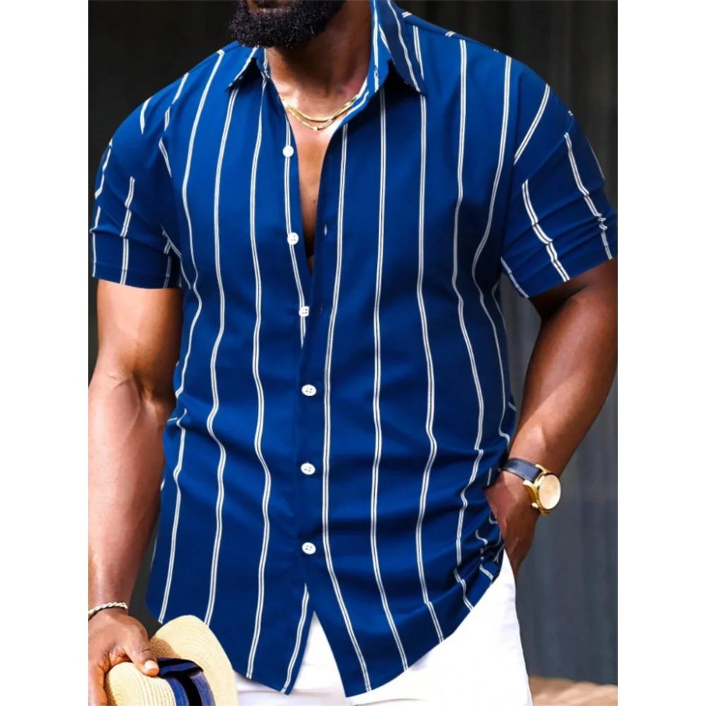 New Summer Men Clothes Short Sleeve Stripe Shirt Tops Men Casual Beach Shirt Tops
