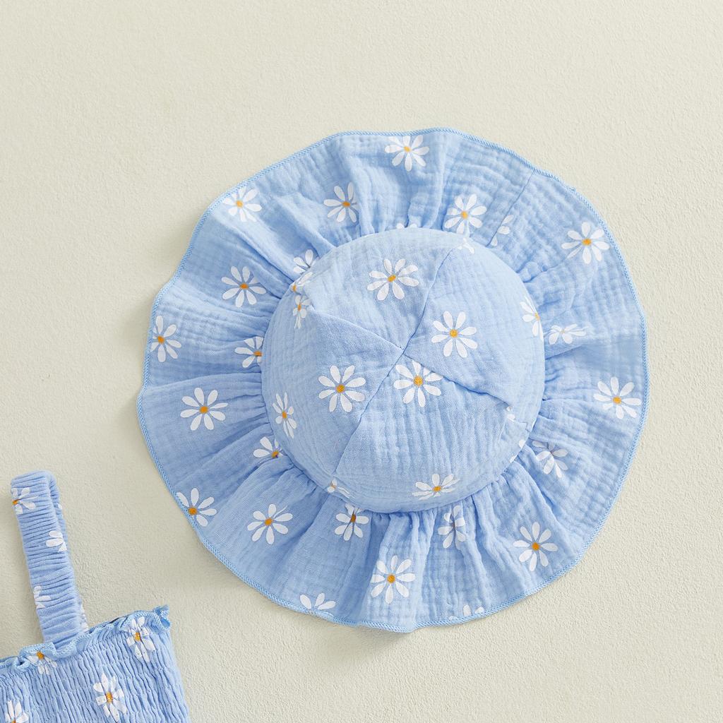 Citgeett Summer Infant Baby Girls Bodysuit Dress Casual Daisy Print Sleeveless Jumpsuit Cute Sun Hat Clothes Set