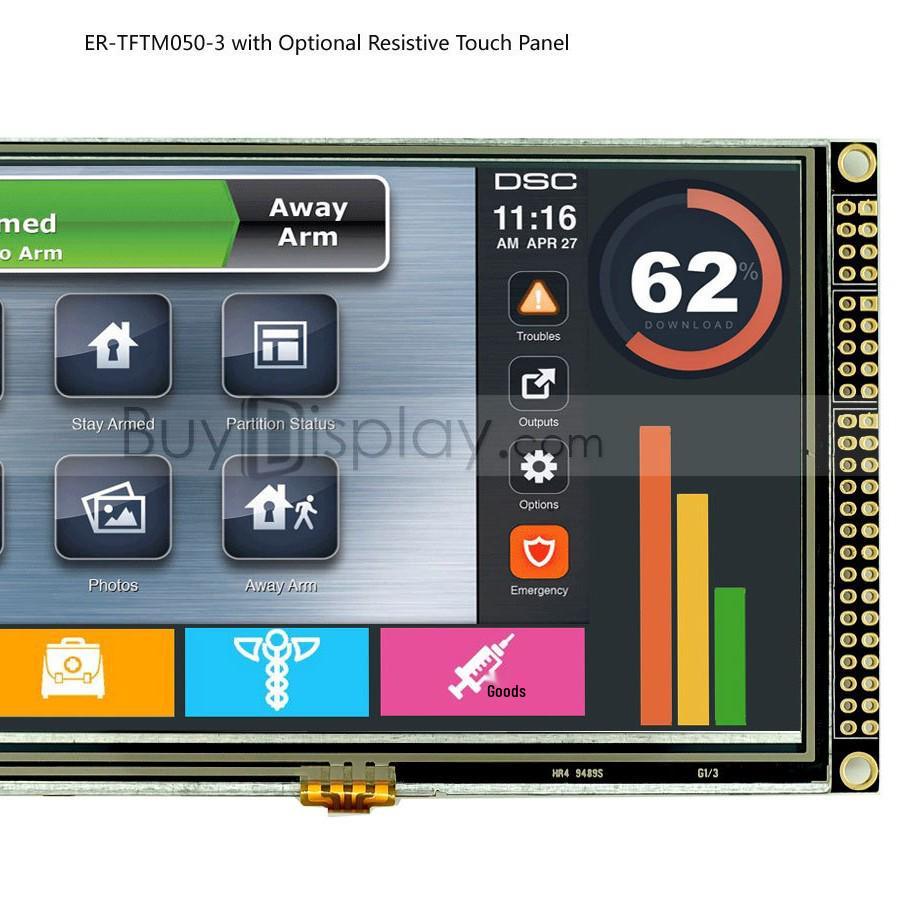 5" TFT LCD Color Display with RA8875 Controller, Serial Port, & Optional Touchscreen