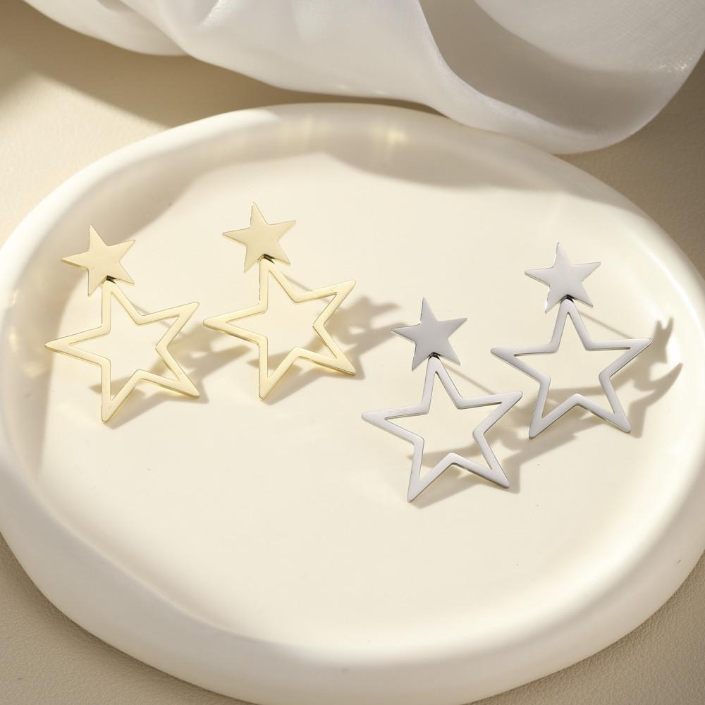 Fashionable And Unique Gold And Silver Star-shaped Earrings For Women Stainless Steel