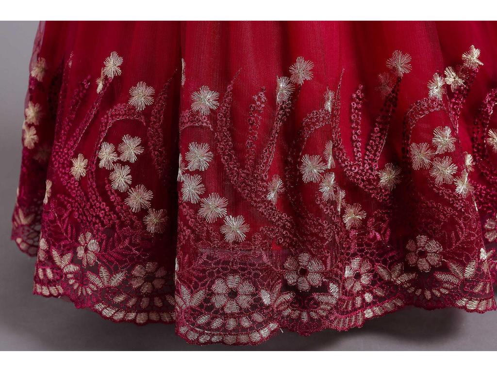 Girls' Embroidered Long Princess Dress - Puffy Wedding, Performance, Catwalk, and Evening Gown