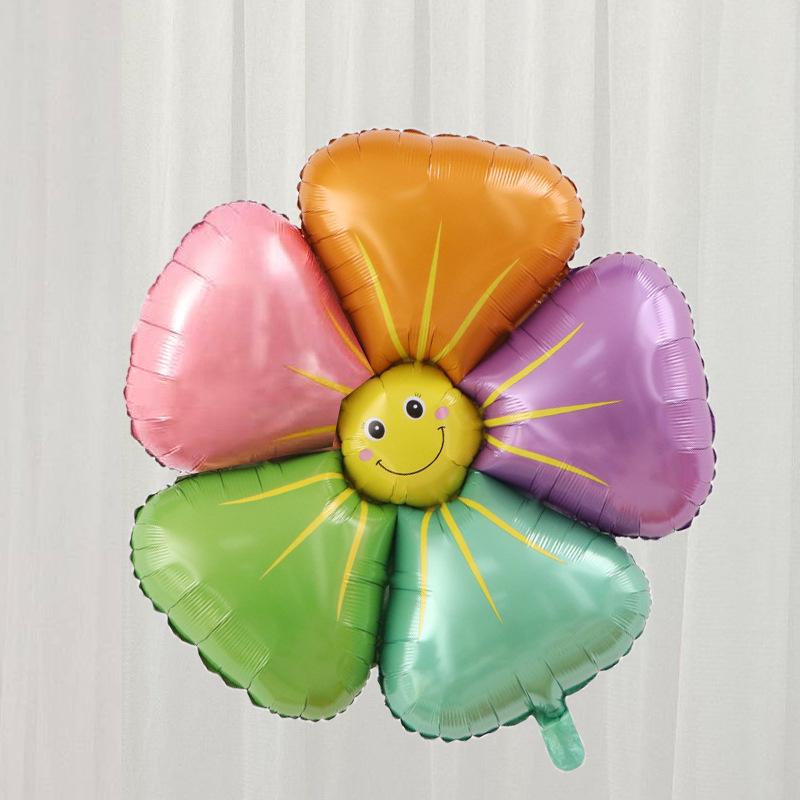 Białe Balony z Stokrotkami i Słonecznikami - Kwiatowe Balony Urodzinowe i Rekwizyty do Zdjęć z Uśmiechniętymi Buziami