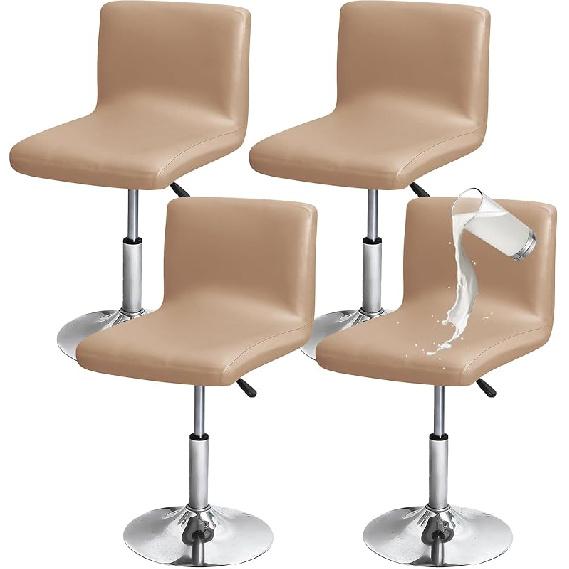 Gollense Stretch Bar Stool Covers with Backs, 4 Pack Waterproof PU Leather Pub Counter Dining Chair Covers, Square Swivel Barstool Seat Slipcover