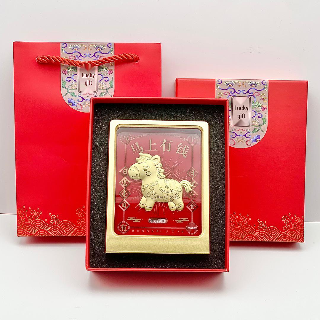 Golden Horse Wealth Ornament: New Style Chinese Desktop Photo Frame - Year of the Horse Souvenir Gift With Gold