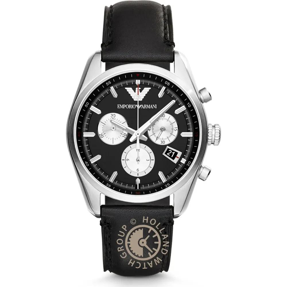 

Emporio Armani New Tazio Medium Black Leather Black Men s Quartz Chronograph AR6009 чёрный