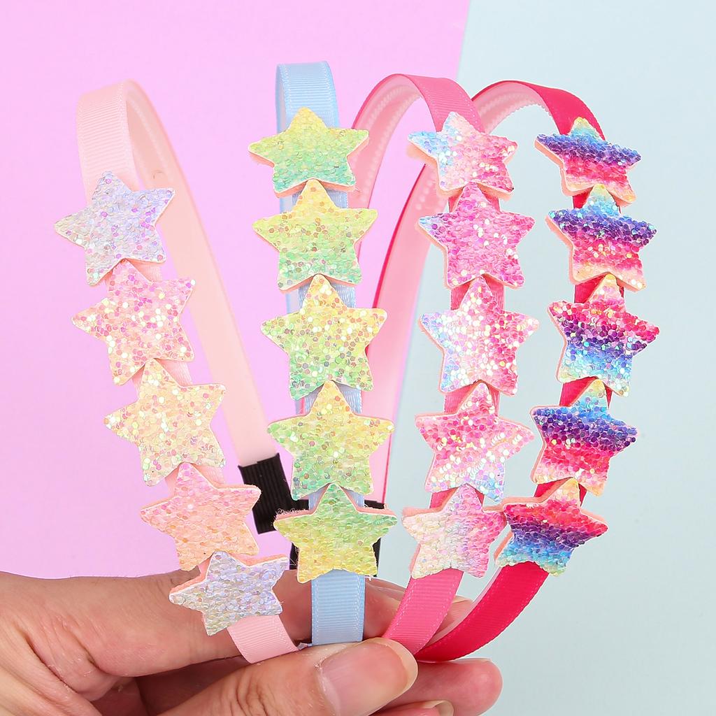 4PCS Rainbow Star Headbands Girls Sparkly Heart Headband Flower Hairbands with Teeth Children Kids Party Hair Accessories