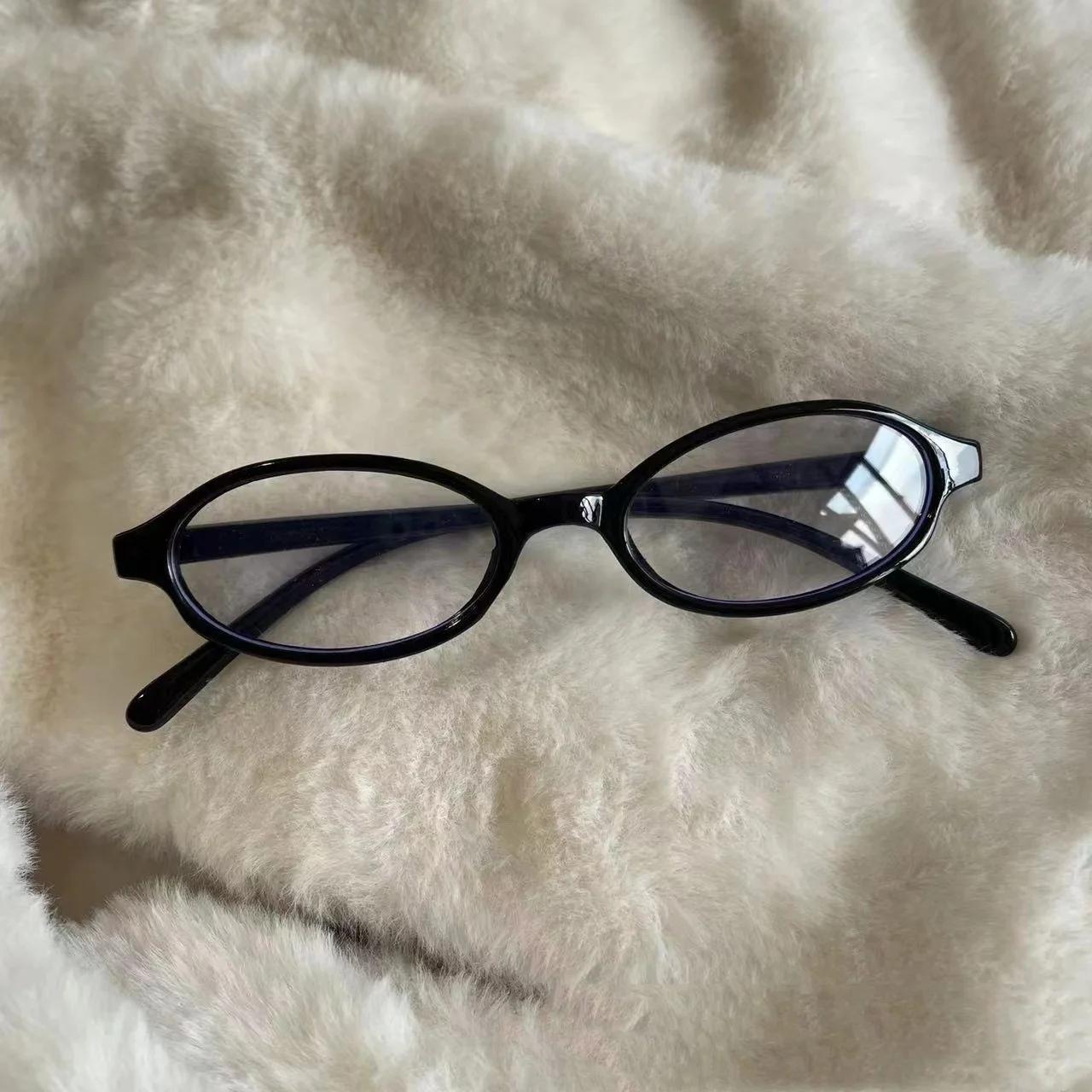 

Women Vintage Retro Oval Shape Glasses Y2K Japanese and Korean Girls Red Color Green Frame Glass Eyewear Decorative Computer Anti-blue Eyeglasses
