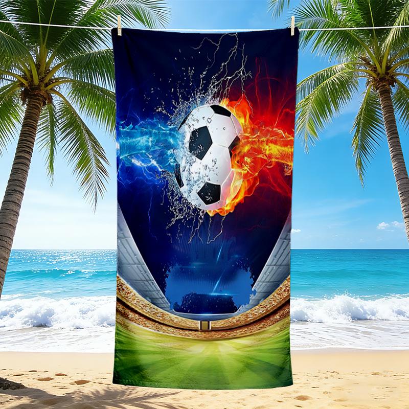 1Pc Soccer Ball Flames Beach Towel, Quick Dry, Multi-Use for Beach Pool Gym Yoga Home Travel, Christmas, Halloween, Xmas Gift M929348