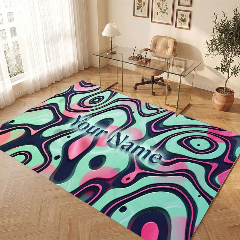 Abstract Geometric Theme Crystal Velvet Floor Rug Personalized Custom Name Text Warm Carpet Home Decoration