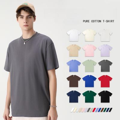 Letní top s kulatým výstřihem, módní, ležérní, jednobarevný, ze 100% bavlny, s krátkým rukávem, pánské tričko