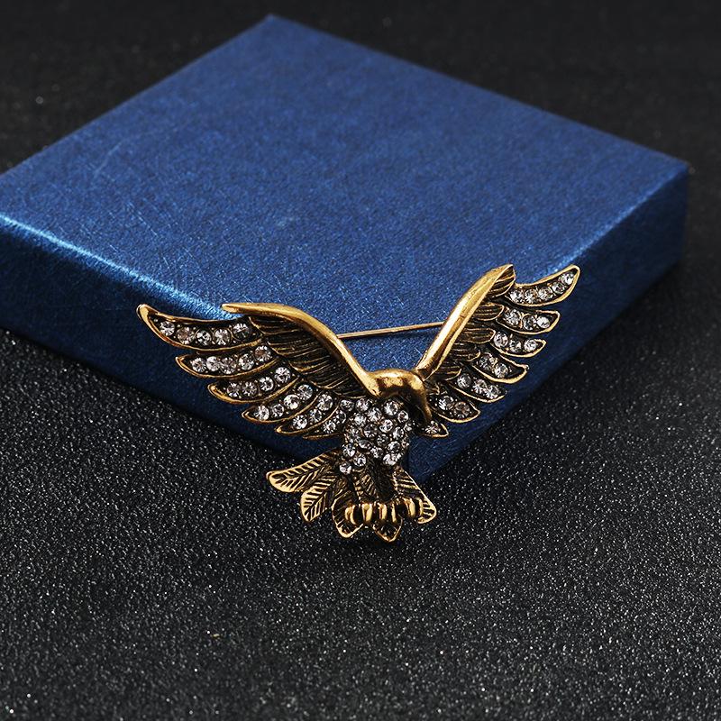 Men's Luxury Rhinestone Eagle Brooch - Retro Metal Badge for Suits
