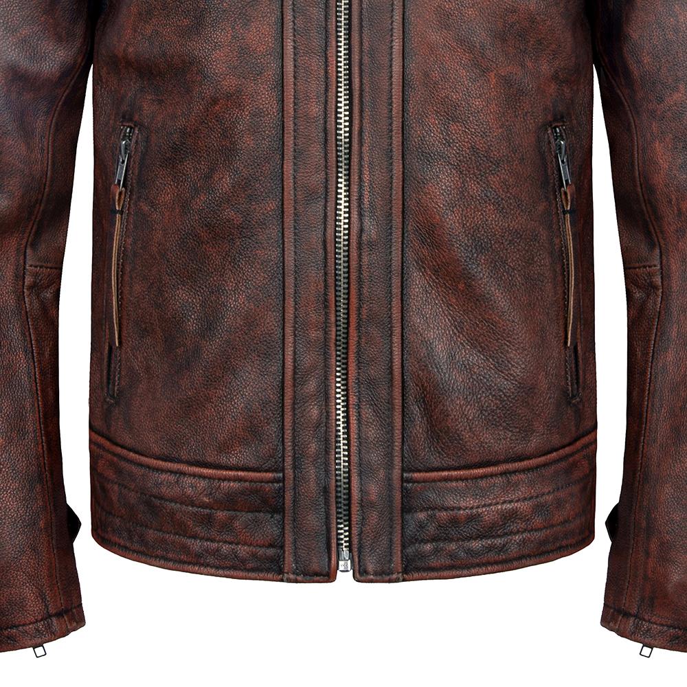 Men's Leather Jacket Vintage Red Brown Real Cow Leather CoatTurn Down Collar Spring Autumn