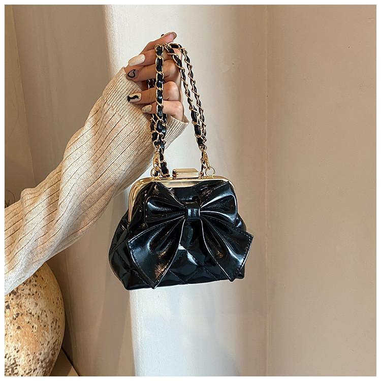 Bow Decoration Solid Color Children Single Shoulder Chain Leather Bag Shoulder