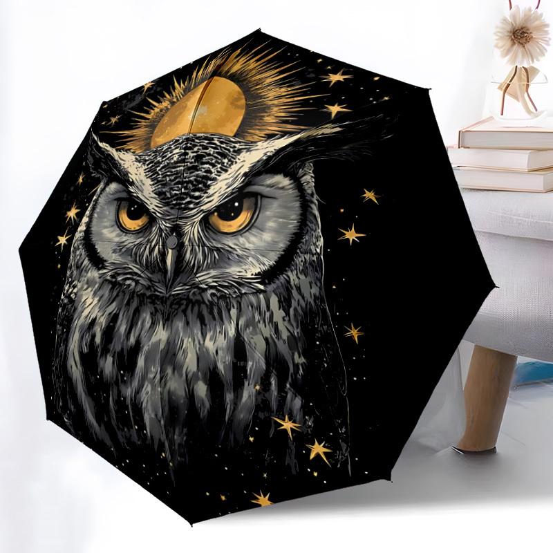 

1pc Celestial Owl Print Automatic Umbrella - Automatic Opening And Closing, Sturdy Iron Frame, Portable Folding Design yy251018205