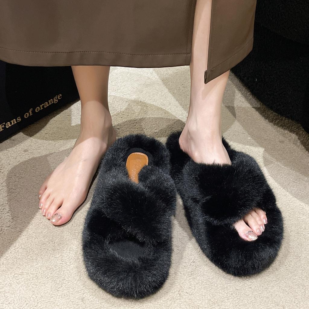Pantufas fofas de sola grossa para mulheres usarem nova moda outono e inverno sapatos de pelúcia casa algodão esfregão