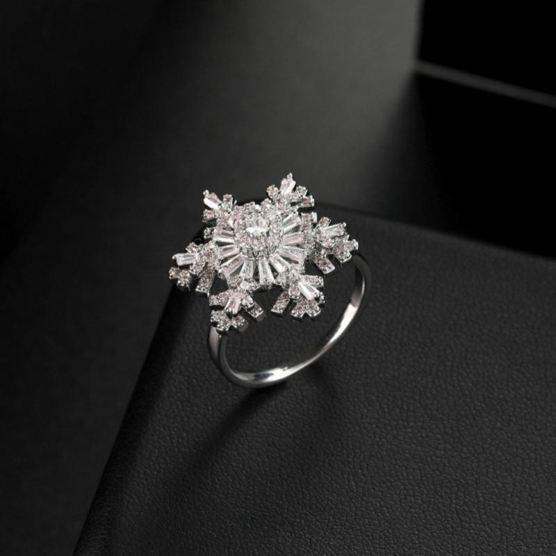 Double Layer Zircon Snowflake Ring Copper Materials Lightweight Comfort Jewelry Elegant Finger Accessories