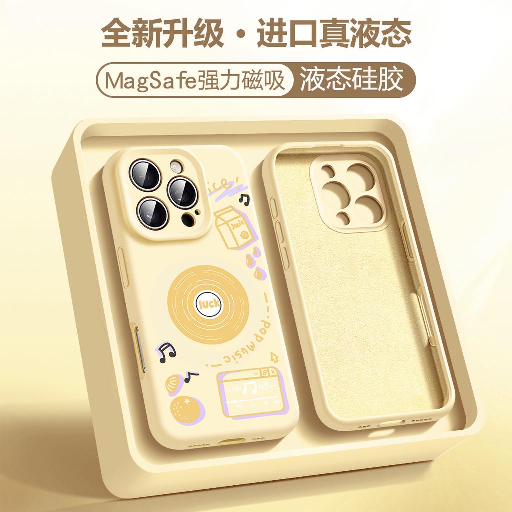 Apple 16 Mobile Phone Case Cartoon Record 15plus New Liquid Silicone 14 Creative Women's Built-in Integrated Velvet 13Pr