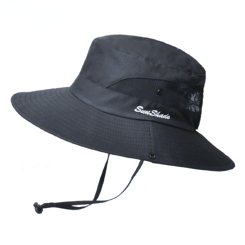 Summer Quick-drying Anti-UV Sun Hats Wide Brim Sunscreen Bucket Hats Panama Cap Breathable Mesh Drawstring Adjustable Hiking Hat