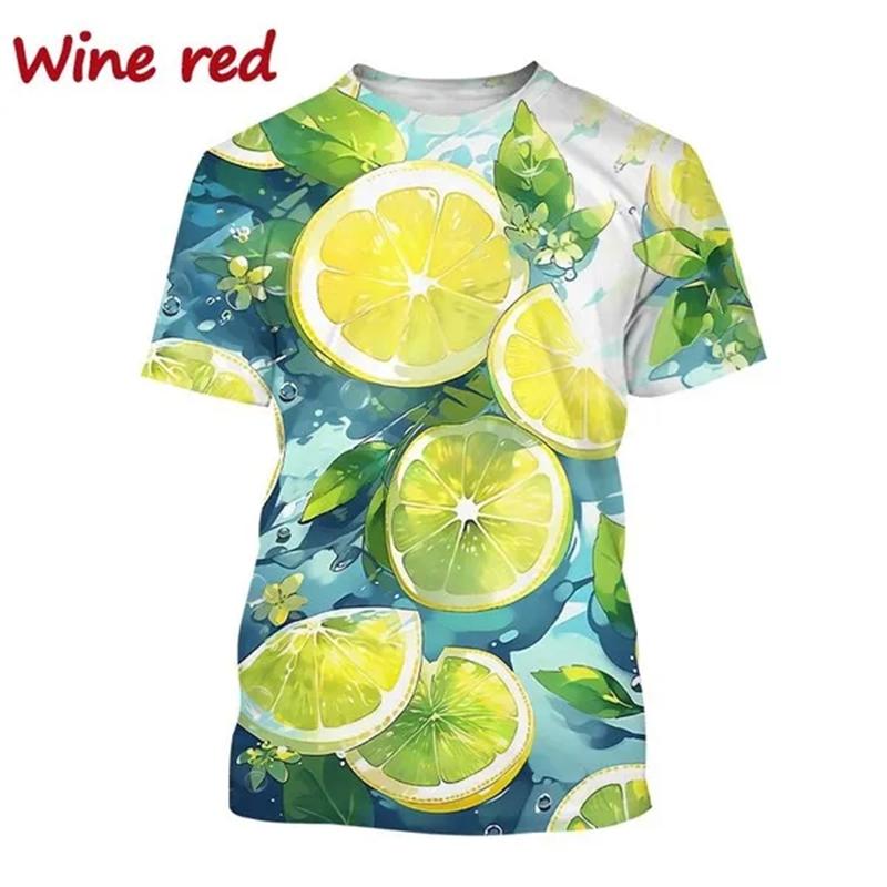 Nové 3D tištěné tričko s citronem Ovocný citron Umění Malované O-výstřih Krátký rukáv Zábavný ovocný potisk Pánské ležérní topy