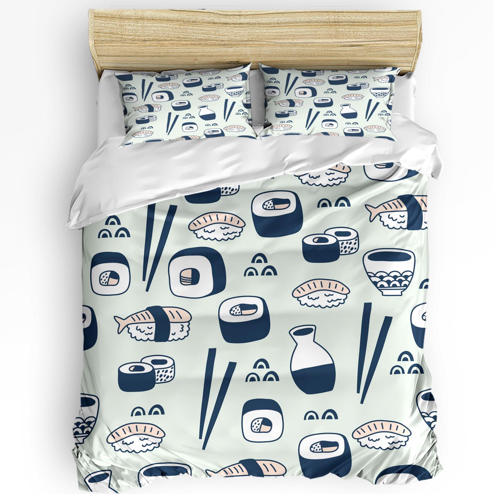 Lodestar Unisex Sushi Chopsticks Culture Japan 3Pcs Bedding Set For Bedroom Double Bed Home Textile Duvet Cover Quilt Cover Pillowcase
