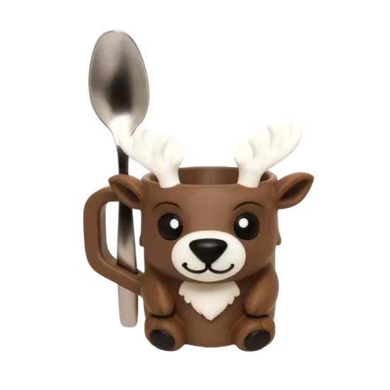 Christmas Deer Ice Cream Pint Holder with Spoon Cute Animal Cooler Sleeve Leak Proof Popsicle Cozy Beer Can Holder Deer Lover Gifts