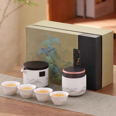 Ink and Wash Jiangshan Suet Jade White Porcelain Kung Fu Tea Set, Teapot Tea Can Light Luxury Small Set, Company Business Gift