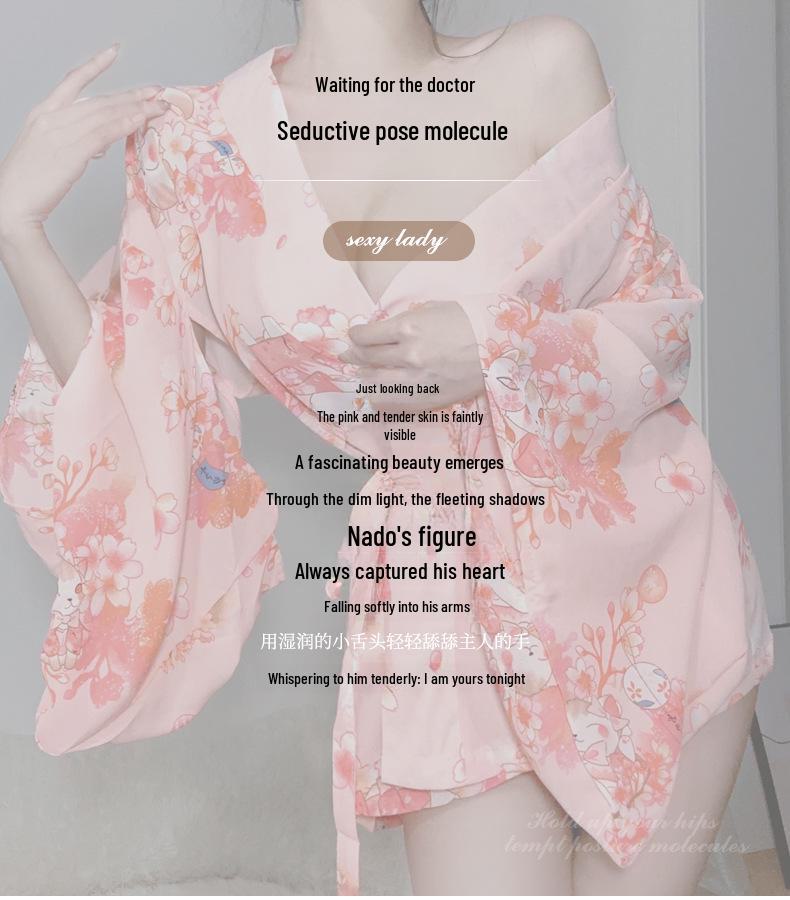 Elegant Sakura Yukata Kimono Bathrobe: Large Pajamas, Cozy Nightdress, Sexy Lingerie