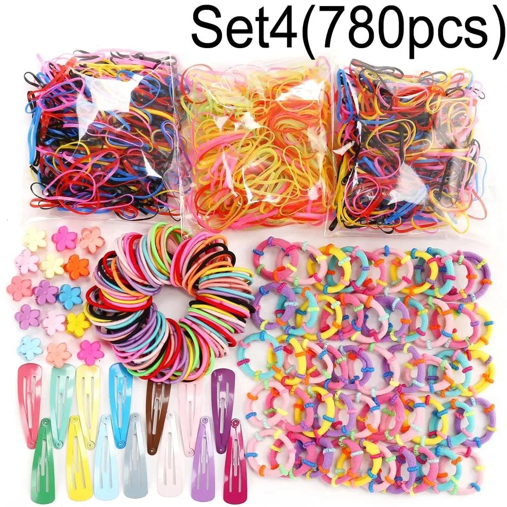 780pcs Girls Hair Accessories Cute Cartoon Hair Bands Bandeau Cheveux Scrunchies Korean Elastic Hairband Kids Rubber Bands Gift