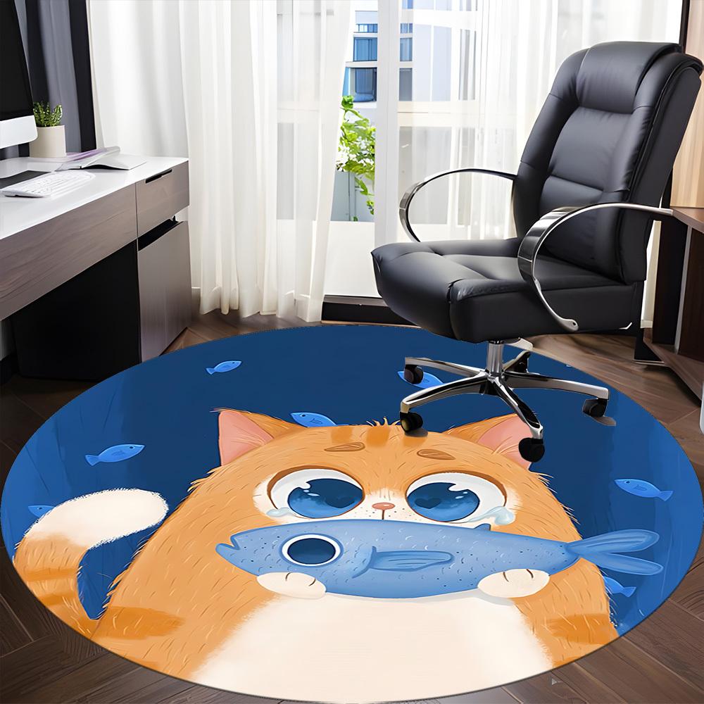 1PC Cat Fish Office Round Area Rug,  Mat Suitable ForOffice, Under Office Chairs Bedroom Living Room Home Decor, Room Deco