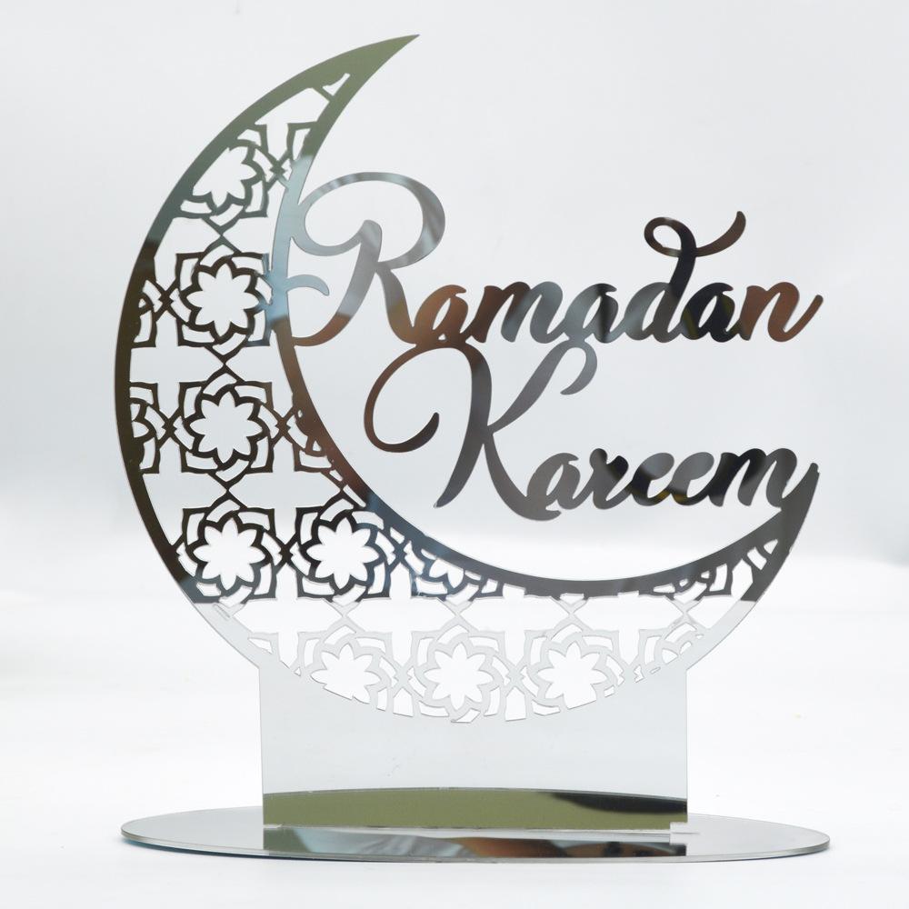 Acrylic Eid Table Ornament Unique Hollowed Out Moon/Sun Shaped Desktop Decoration Festive Home Party Ramadan Decor