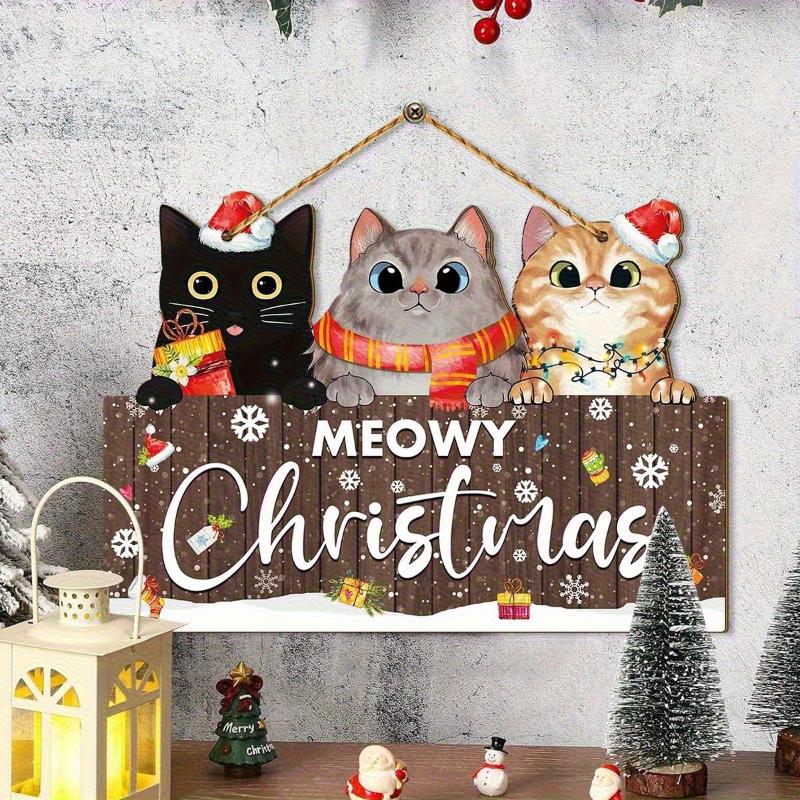 1Pc Christmas Wooden Cute Cat Pendant Christmas Party Door Christmas Tree Decor Bedroom Door Decoration Supplies