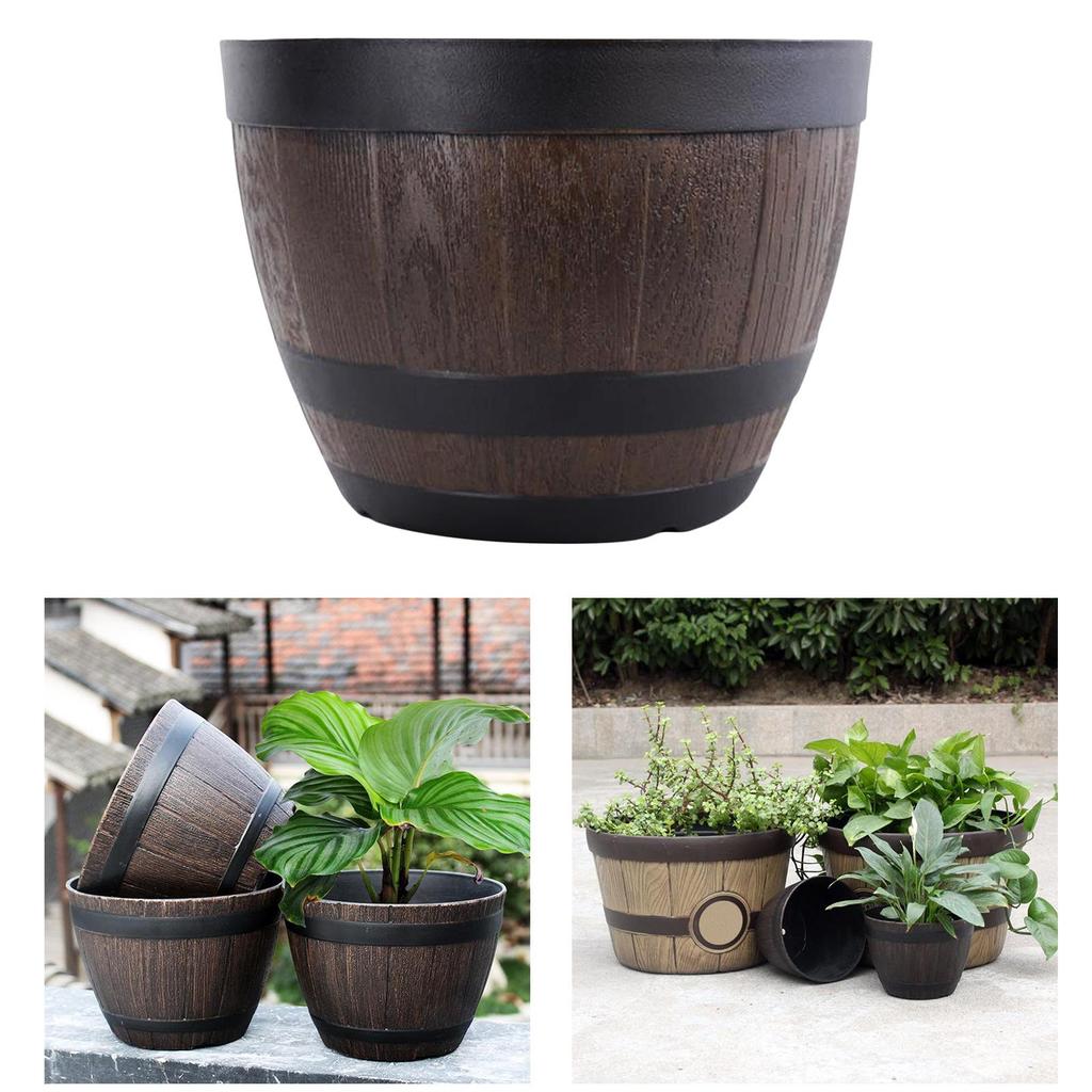 Barrel Garden Planter Plant Container Decoration for Yard Patio Resin Flower Pot Half