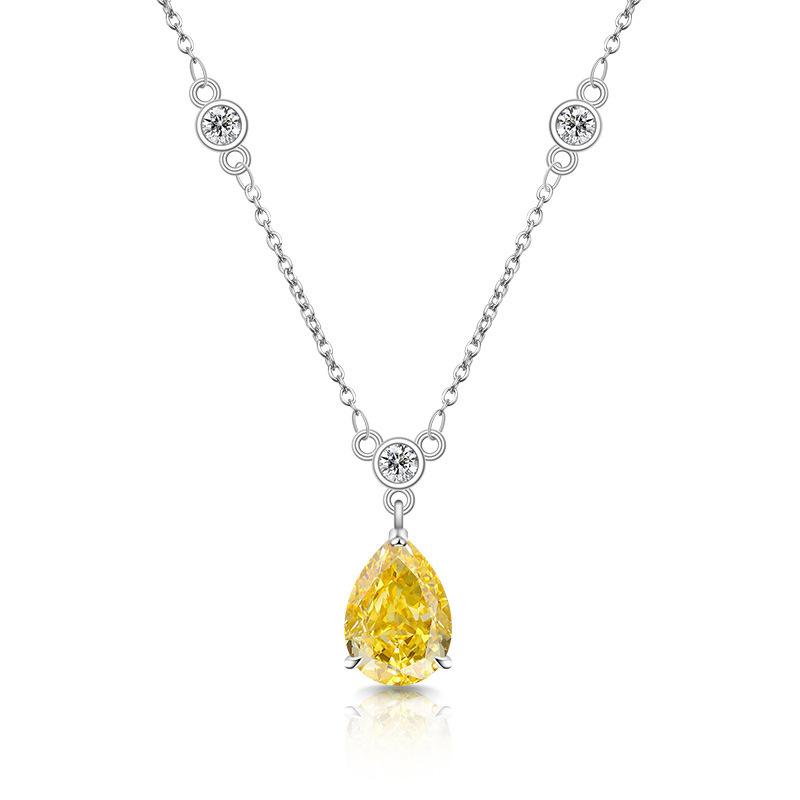 925 Sterling Silver Fashion Temperament Ice Flower Cut Crystal Zircon Water Drop Pendant Necklace Birthday Anniversary Gift