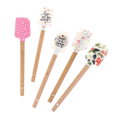 Wooden Handle Silicone Spatula Scraper Smoothing Smoother Cake Baking Tool Cream