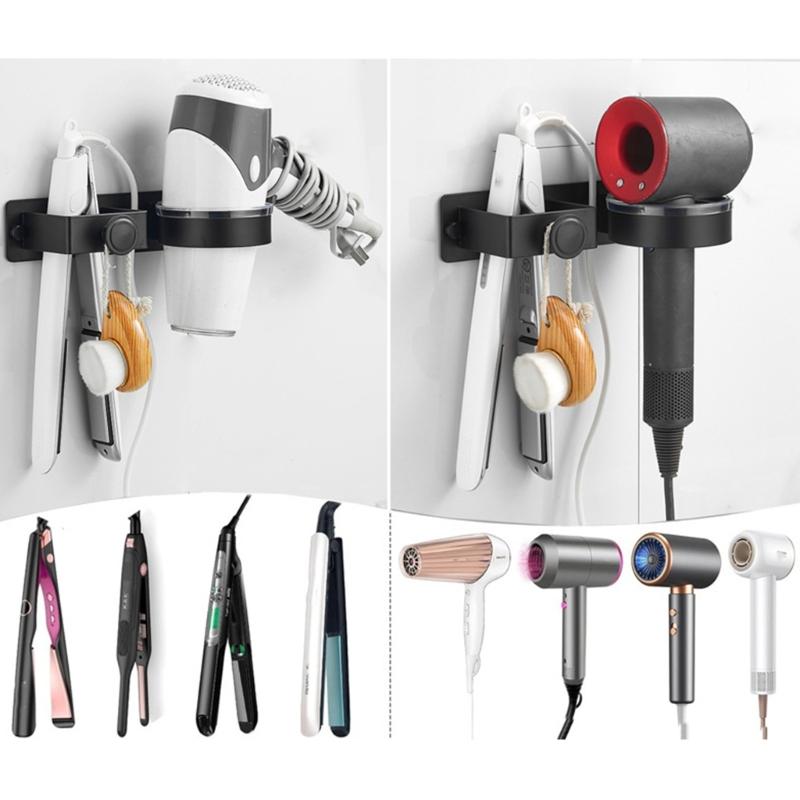 Self Adhesive Installation Blow Dryer Rack Convenient Hair Dryer Wall Shelf Aluminum Stand Holder for Bathrooms