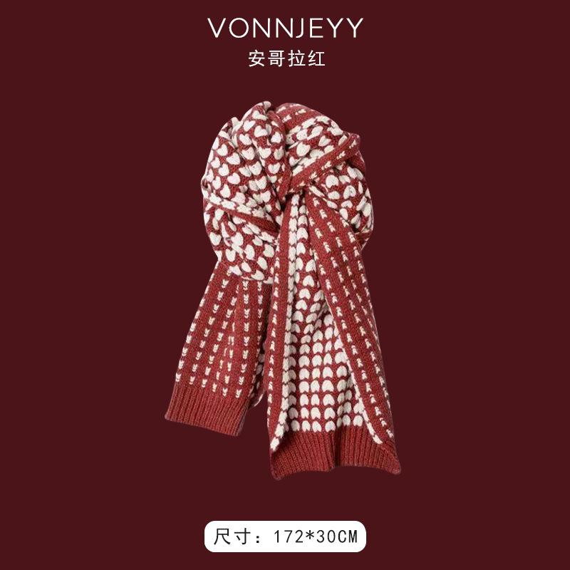 New Angola red scarf women's winter Christmas with knitted shawl to keep warm and soft waxy atmosphere scarf