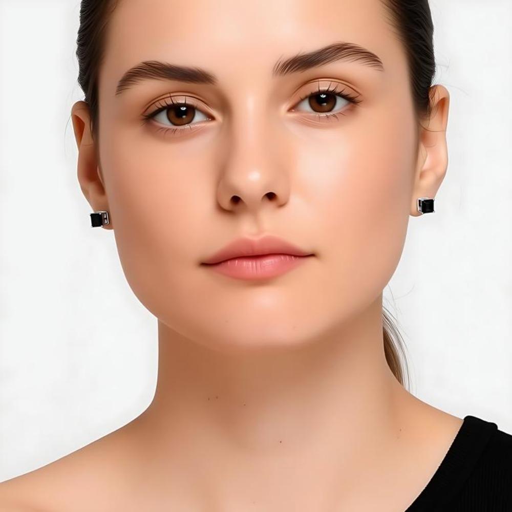 Black Awn Klasyczne kolczyki sztyfty kwadratowe czarne kamienne kolczyki dla kobiet kolczyki sztyfty