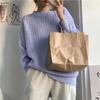 Mjuk stil på hösten och vintern Lösstickad tröja med lång ärm Damtröja Damstil Enfärgad tröja