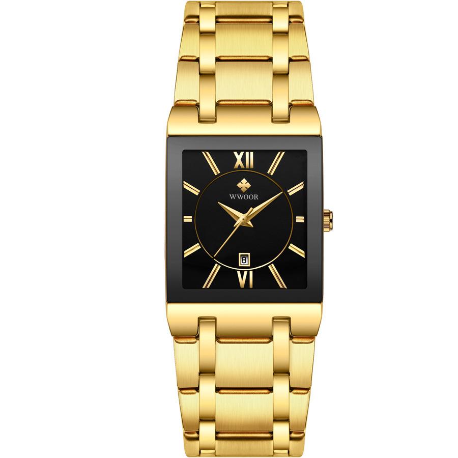 Wwoor Hold Love Square Men'S Steel Strap Watch Quartz Watch Waterproof Business Men