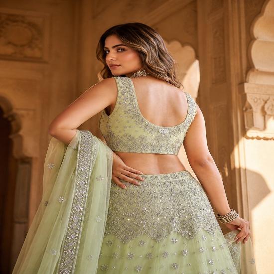 Enchanting Sage Green Embroidered Lehenga Choli Set