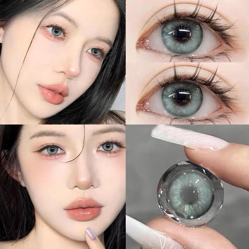 MillCreek  2pcs/Pair Color Contact Lenses With Grade 0-8.00  Miopia Cosmetics Contact Lenses Green 14.2mm Natural Grey Annual Use WT: 38%