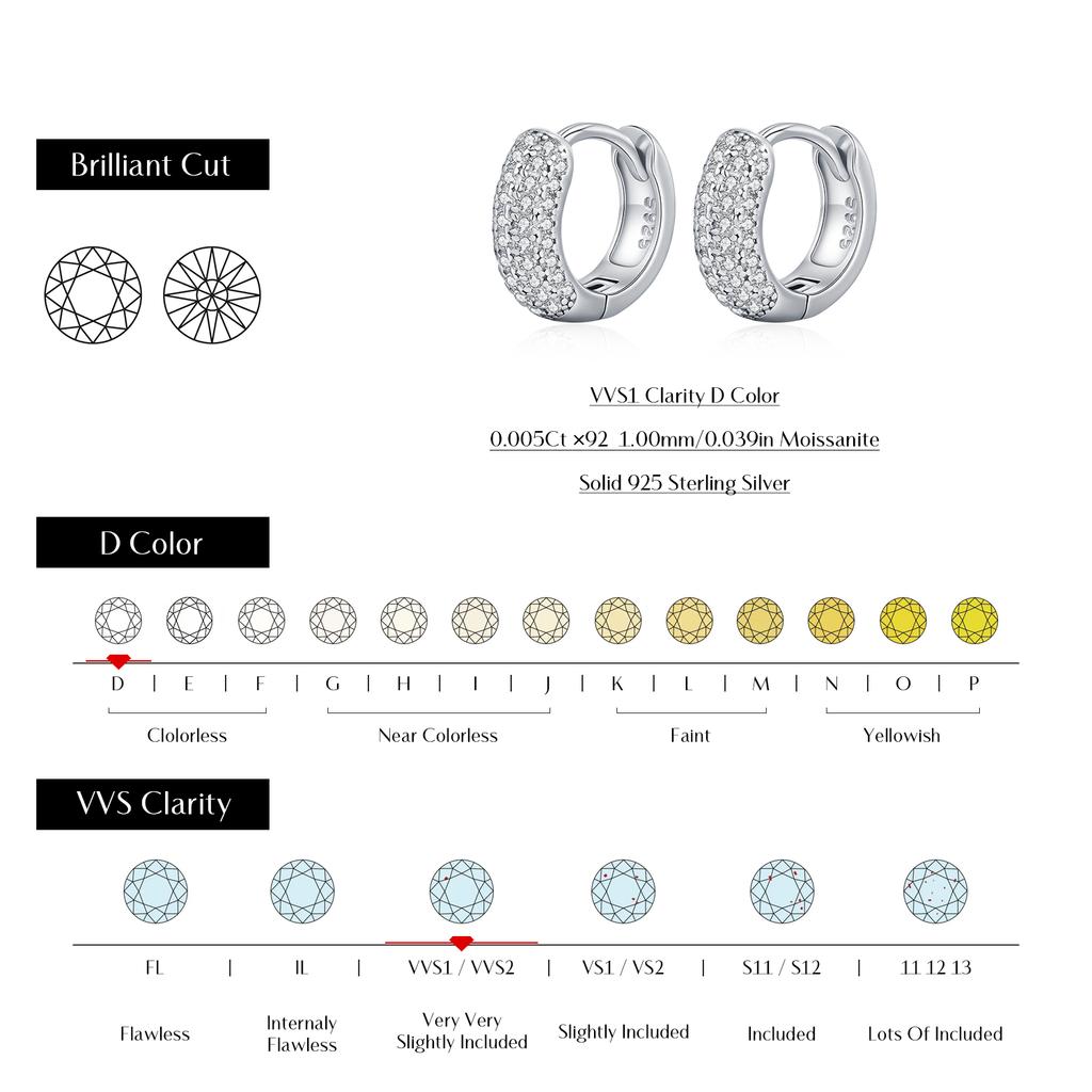 MODIAN D Color Sparkling Moissanite Ear Buckle 925 Silver Luxury Circle Hoop Earrings For Women Wedding Fine Jewelry