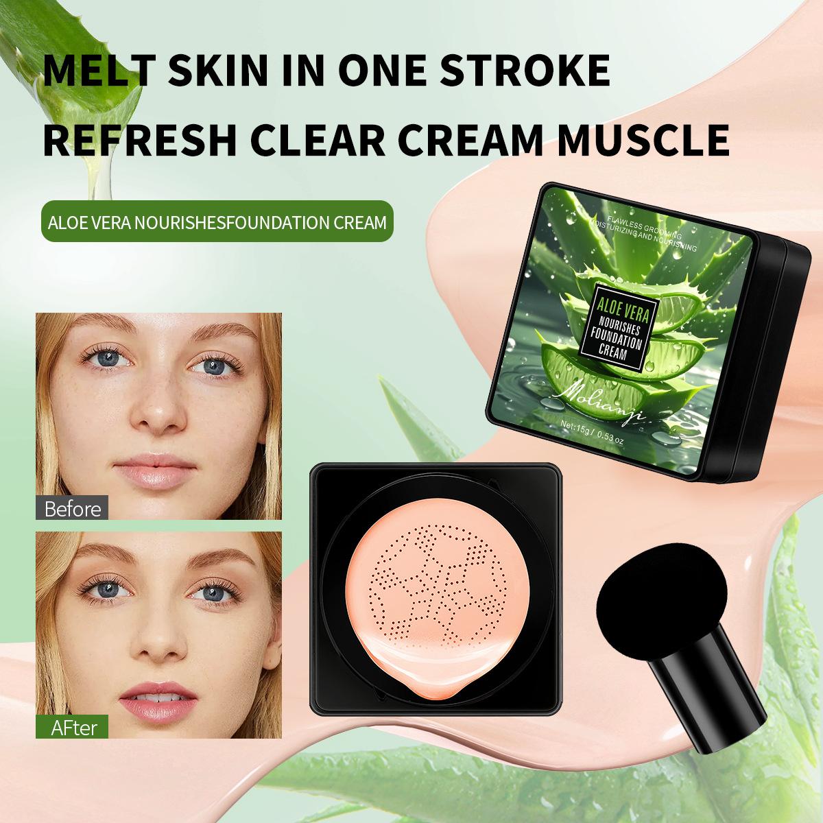 Aloe Vera Nourishing Foundation Cream Waterproof Oil-Control Long-Lasting  Makeup Air Cushion Formula with Glycerin Natural Effect BB Cream Buy  cheaply on Joom