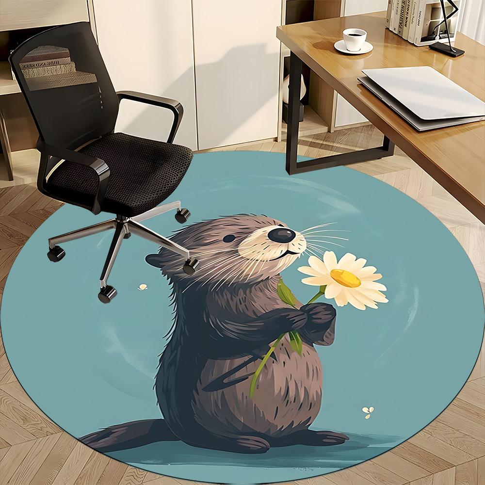 1 szt. Okrągły dywanik Otter Daisy do biura, Mata wewnętrzna odpowiednia do biura, Pod krzesła biurowe, Sypialni, Salonu, Wystroju domu, Dekoracja pokoju