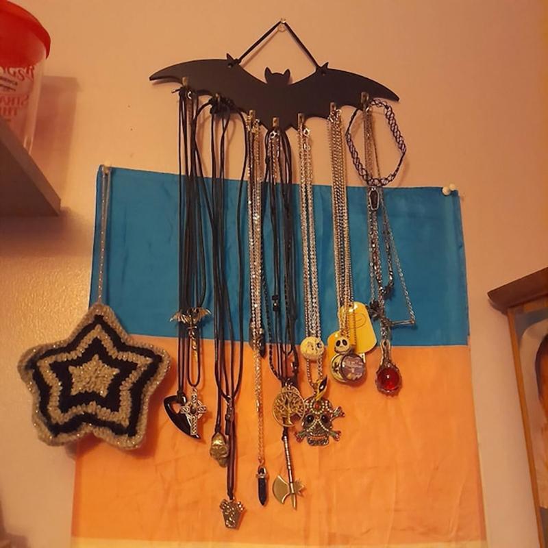 Wooden Bat Key Rack with Five Metal Hangers, Wall Mounted Storage for Entryway Keys, Bedroom Display, and Living Room Wall Use Today